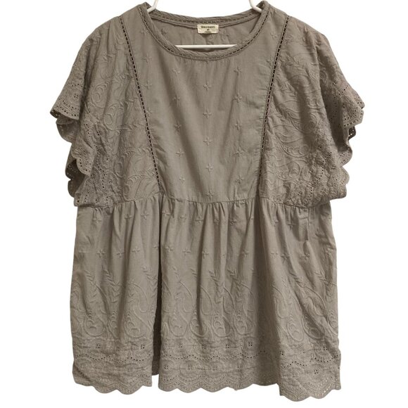 Women's WORLD MARKET Scallop Edge Flutter-Sleeve Embroidered Blouse GRAY L / XL - Picture 1 of 1